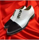 New Brown   White Leather Formal Handmade Lace Up Dress Shoes For Mens