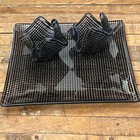 Fused Glass Serving Tray And Bowl Set 11 5  Clear Black Grid Pattern Modern