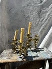 Vintage French Rococo Style 3-arm Brass Wall Sconce   Candelabra Light