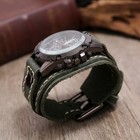 Men Retro Bracelet Watch Band Wide Leather Strap Cuff Vintage Quartz Wristwatchs