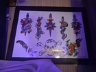 Traditional Tattoo Flash Art Print Sheet - Sword Dagger Skull Heart Designs