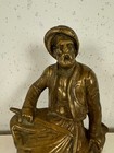 Vintage Antique Cast Brass Or Bronze French Military Zouaves Statue Man W  Knife
