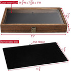 Jewelry Display Case With Tempered Glass Top Black Velvet Pad Wood 15 Inch