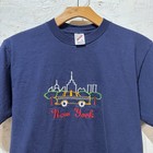 Vintage New York City Tourist T Shirt Embroidered Jerzees Size Large Men   s Blue