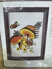 Vintage Caron Crewel Embroidery Kit Mushrooms 5x7 Rare 1977 Complete Kit