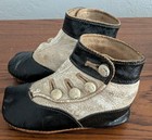 Antique Black White Spectator Leather 4 Button Baby Shoes Boots