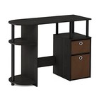 Wood Computer Study Desk Home Office  Laptop Pc Work Table With Bin Brown
