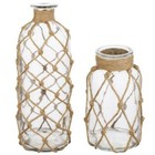 Coastal Style Clear Decorative Glass Bottles With Rope Wrapping  Set Of 2