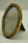 Antique Victorian Edwardian Original Gouache Miniature Painting Child Daisies