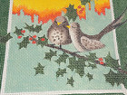 Vtg Hand Painted Christmas Birds Holly Leaves Berries Needlepoint Canvas By Judi