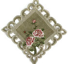 Doily Boutique Table Runner  Doily  Mantel Scarf With Pink Rose On Green Burlap