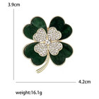 Shamrock Green Rhinestone 4 Leaf Clover Vintage Gold Pin Brooch Jewelry Gift