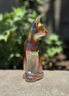 Vintage Fenton Iridescent Carnival Art Glass Sitting Cat 5 25    Figurine