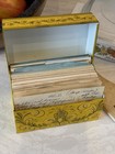 Vintage Avon Yellow Metal Recipe Box W Handwritten Cards 1960s Folk Floral