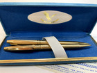 Vintage Centennial Ball Point Pen Mechanical Pencil Set Gold Tone Blue Box Works