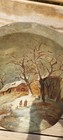 Antique Americano Painted On Wood Bowl Winter Scene  21 1 2   X 14  X 3 1 2 