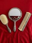 Vintage 3 Piece Vanity Set Hand Mirror Brush Comb 