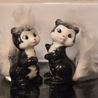 Vtg Enesco Anthropomorphic Skunk Salt Pepper Shakers Fuzzy Head Tail Japan 1950s
