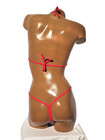 New Exotic Dancer Thong Bikini 2 Piece Set  -a Cup Red Foil Dots