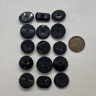 15 Antique Victorian Black Glass Button Lot Whistle Heavily Carved Matte