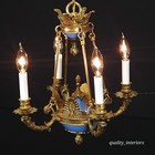 Antique French Brass Dark Patina Empire Imperial Blue 4 Arm 4 Light Chandelier