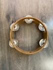 Vintage Wooden Tambourine With Metal Jingles     Classic Percussion Instrument