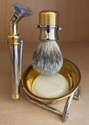 New Wet Shaving Set  Natural Silver Tip Badger Brush W  Stand  Razor   Bowl