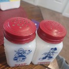 Dutch Boy And Girl Milk Glass Salt And Pepper Shakers   Vintage