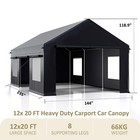 12  X 20  Carport Canopy Heavy Duty Car Port With Side Doors Outdoor Car Shelter