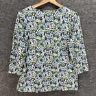 Unbranded T-shirt Women Pm Petite Blue Floral Long Sleeve Round Neck Cotton Top