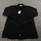 New Dickies Shirt Mens L Black Twill Work Button Up Long Sleeve Pockets Mechanic