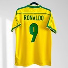 Brazil 1998 Ronaldo  9 Home Yellow   Green Short Sleeve Men Retro Soccer Jersey