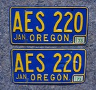 1973 Oregon License Plate Plates Pair   Set