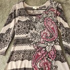 Dress Barn Womens Blouse Size Small Black White Pink Paisley Long Sleeve Top