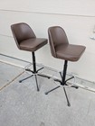 Vintage Pair Of Mid Century Modern Atomic Swivel Bar Stools Vinyl   Metal