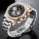 Lige Men Watch Quartz Date Luminous Chronograph Waterproof Stainless Steel Watch