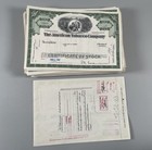200 American Tobacco Company Stock Certificates Lot Green Less Than 100 Shares