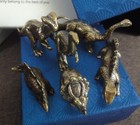 A Set Of 6pcs Retro Brass Miniature Dinosaurs Statues Sculptures   Gift Box