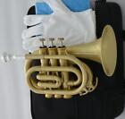 Brushed Brass Pocket Trumpet B-flat Horn Large Bell With 2 Mouthpiece Case