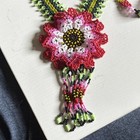 Handcrafted Multicolor Glass Beaded Floral Jewelry Set Necklace Earrings Bracel   