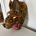 Vtg Handmade Carved Wood Guatemalan Jaguar Mask Folk Art Wall Hanging  6   