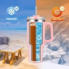 40oz Insulated Tumbler With Handle   Straw Stainless Steel Travel Mug Cup
