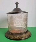 Decorative Cannister Jar - Metal Frame   Lid With Cut Glass 