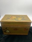 Vintage Metal Case Floral Decoupage Chest Tin Recipe Box Case Hinged Gold Bird