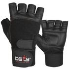 Defy Real Leather Padded Gym Gloves Fitness Weightlifting Training Long Wrist