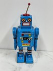 Vtg Mighty Robot Tin Wind Up Toy Blue Japan Style New Old Stock Nos Boxed Works