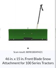 John Deere 46x15 Green Front Blade Snow Attachment For 100 Series Tractors