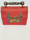 Vintage Custom Patriotic Folk Art Toleware Thermos Brand Dome Top Lunch Box