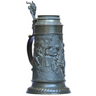 19c  Antique Pewter Beer Stein - Tavern Scene   Lidded 1 0 L Germany Ca  1890