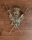 Vtg Brass Medieval Coat Of Arms Wall Plaque Crossed Swords Toledo Spain Crest